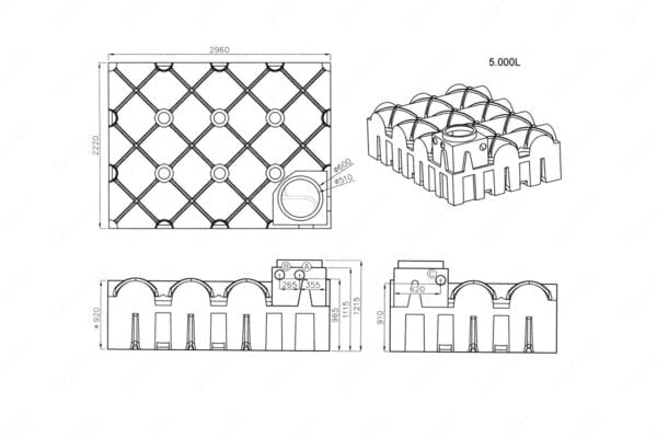 ultraplatte-kunststof-regenwaterput-5000-liter-technische-tekening-met-afmeting